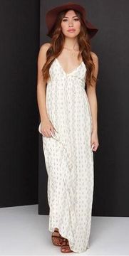 O’Neill Dean Southwest Print Boho Maxi Dress Ivory Small Open Back