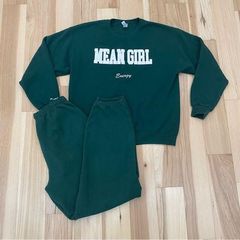 Mean Girls set Sz L forest green sweatpants sweatshirt