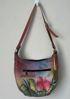 Hand-Painted Leather Cross Body Bag - Birds