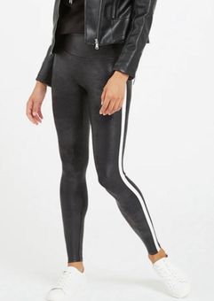 Spanx® Faux Leather Very Black Side Stripe Leggings