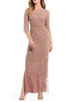 Aidan Mattox Floral Beaded Side Slit Hem Gown Pink Size 4 180