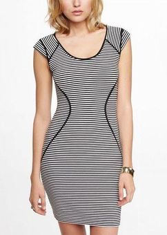 Express - Black Striped Cocktail Bodycon Dress Polyester Spandex