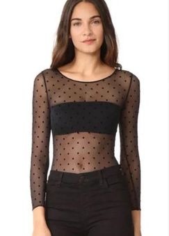 SPANX, Tops, New Spanx Smoothing Mesh Flocked Dot Thong Bodysuit