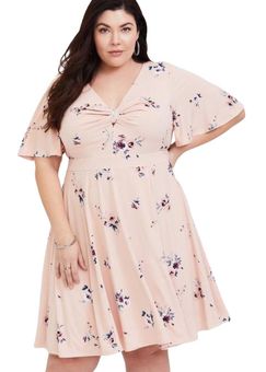 Torrid Plus Size Floral Blush Skater Dress Size 4X Pink - $36