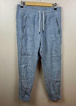 Athleta Cabo Linen Jogger Pants Size 6 Blue Travel Casual Beach