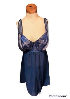 Cacique 44DD Navy Blue Lace Slip Nighty Lingerie Teddy Underwire Bra Sexy  44E Size undefined - $39 - From Kirby