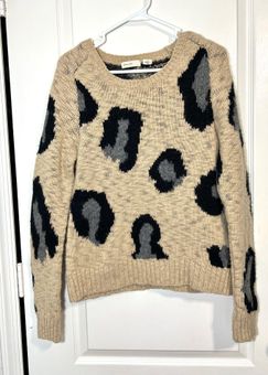 Anthropologie Wool Mohair Knit Sweater S Leopard Print Italy