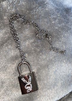 Playboy Lock Necklace, silver lock necklace with