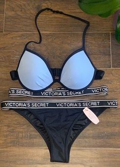 PINK - Victoria's Secret NWT Victoria's Secret Double Band Halter Bikini  Blue Black Logo 34A 32B 36AA XS Purple - $40 (48% Off Retail) New With Tags  - From ShopMyWorld