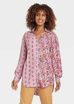 Knox Rose Size Xs Floral Button Down Shirt Blouse Linen Blend 70s Vibe -  $16 - From Abby