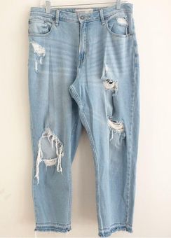 Abercrombie & Fitch A&F Curve Love High Rise Destroyed Raw Hem Mom Jean 31  / 12R Blue Size 12 - $40 (59% Off Retail) - From Second