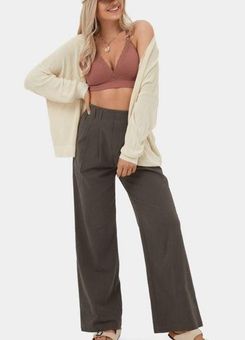 Halara High Waisted Plicated Side Pocket Wide Leg Casual Cotton Pants Brown  Size XS - $38 New With Tags - From Sharla