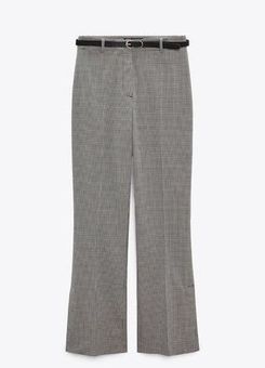 ZARA BELTED HOUNDSTOOTH PANTS ECRU / BLACK 0/8766/621/070/03 size