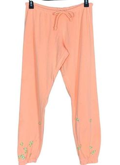 Chaser Pastel Peach Drawstring Fleece Joggers With Vintage Daisy Patches -  $19 - From Margaret
