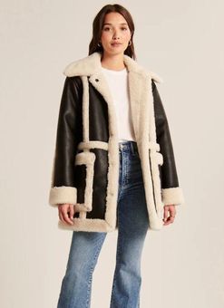 Topshop Petite faux shearling oversized aviator jacket in brown