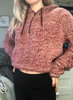 Forever 21 Cropped Sherpa Hoodie Red 