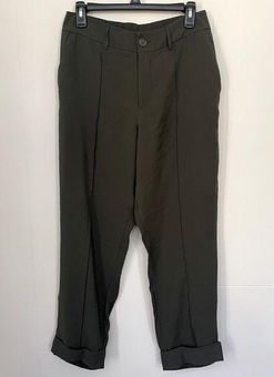 A New Day Green Cuffed Trouser Pants ~ Elastic Waist In Back