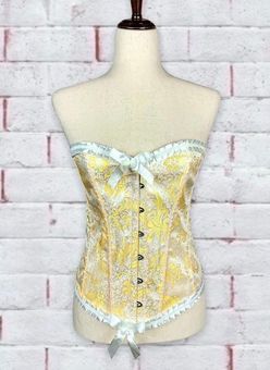 Vaacodor Satin Overbust Lace Up Boned Bustier Corset Yellow - $38 - From  Crystal