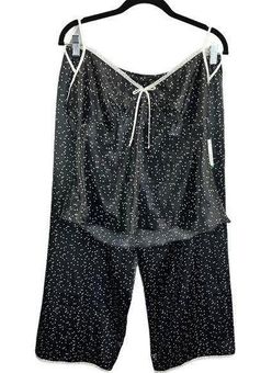 Jones New York JNY Polka Dot Pajamas Black Satin 2pc Set Sexy