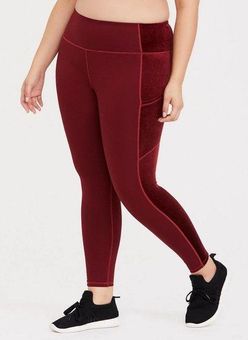 Torrid Burgundy Red and Velvet Inset Active Legging with Pockets