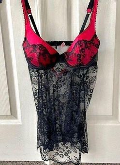 Victoria's Secret Victoria Secret black lace lingerie with red built in  underwire bra - $30 - From Rebecca