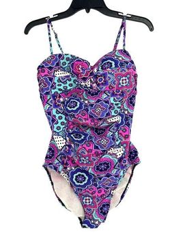 Spanx Love your Assets One Piece Swimsuit Boho Floral Pink Purple Ruched  Size M Size M - $23 - From Jenna