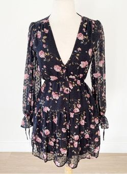 Lulus Lulu's Fleur-ty Girl Black Floral Print Long Sleeve Babydoll