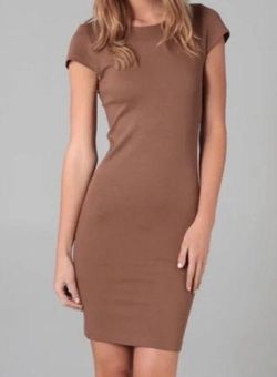 Brown Faux Leather Binding Zip Bodycon Dress