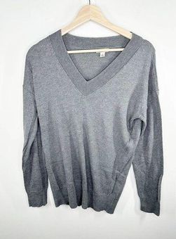 Lucky Brand Grey Cashmere Blend V-Neck Knit Sweater Women's Size