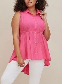 Torrid hot pink babydoll poplin button front shirt women's plus