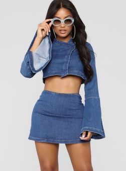 Fashion Nova Denim Mini Skirt Set Blue 