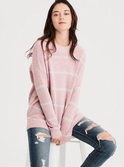 American Eagle Women's Pink/Gray Striped Jegging Fit Crew Neck Sweater Size  S Pink - $14 - From Leinna