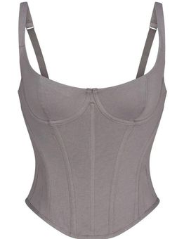 Womens COTTON CORSET BUSTIER Charcoal, SKIMS Tees & Tanks