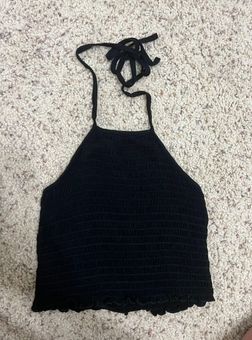 Ribbed Black Halter Top