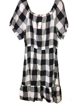 Cato Summer Love Plaid gingham Puff Sleeve Ruffle Hem Dress Black