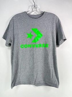 Converse Grey and Neon Green T-Shirt Tee Size Medium 90% cotton 10