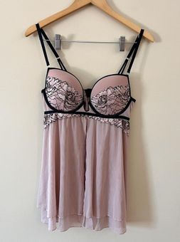 auden Pink and Black Push Up Babydoll Lingerie Top Size Medium