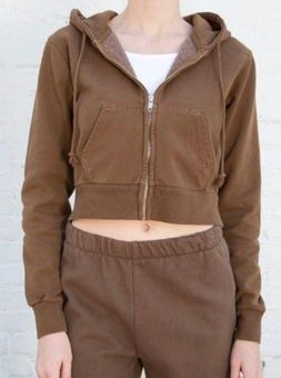 Cropped Zip-Up Hoodie - Brown