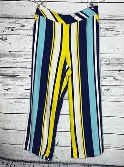 Soft Surroundings Size XL Blue & Yellow Striped 100% Silk Wide