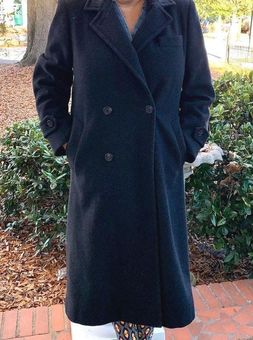Evan Picone Vintage Back Trench Coal Wool Black Size 8 33