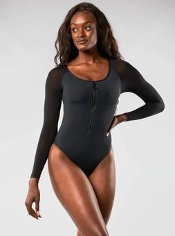 buff bunny black long Sheer sleeve Zip one piece swimsuit womens size XS -  $68 New With Tags - From Kristin