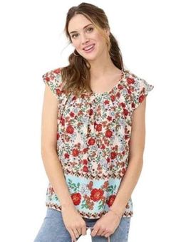 LC Lauren Conrad Multi Floral Flutter Cap Sleeve Blouse Ladies