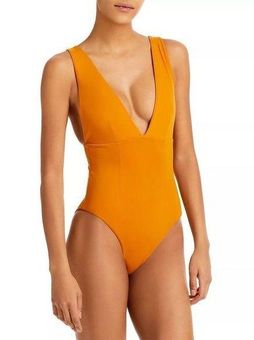 One Piece Haight Womens Raquel Deep Plunge Swimsuit Turmeric L