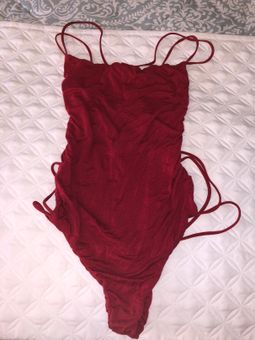 SheIn Red Strappy Open Back Cheeky Bodysuit Size M - $17 - From Scarlet