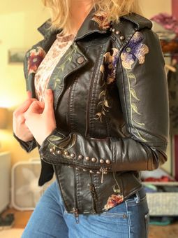 Vigoss, Jackets & Coats, Vigoss Embroidered Flower Leather Jacket