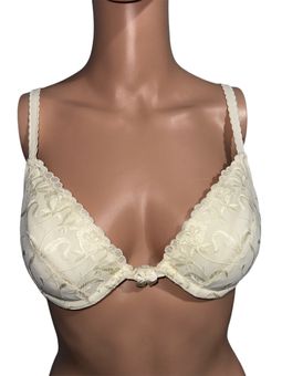 Victoria's Secret VINTAGE UNIQUE WHITE TAG CREAM COLORED EMBROIDERED FLORAL  PRINT BRA sz 36B FRONT CLOSURE - $25 - From Tiffany