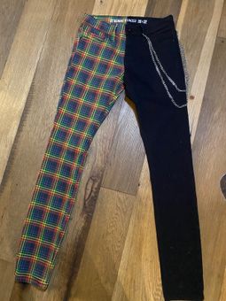 Hot Topic [NEW] Black & Rainbow Split Plaid Stinger Jeans With Chain Size  28 - $32 - From T