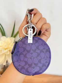 Coach Circular Coin Pouch Keychain / Bag Charm In Signature Canvas NWT