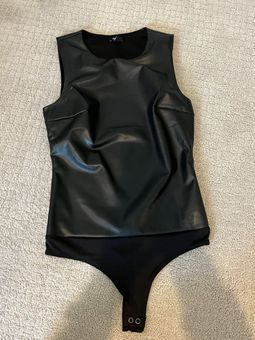 Express Body Contour Faux Leather High Neck Bodysuit