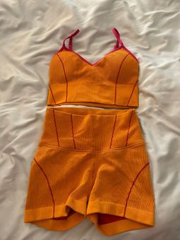 Women's Orange Aerie Casual Workout Shorts Raw Hem - Depop
